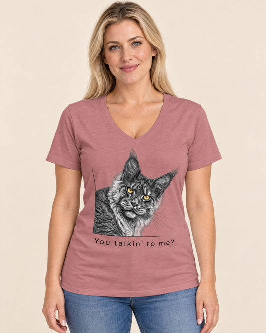 You Talkin' to Me? · Women's Maine Coon Cat V-Neck T-Shirt