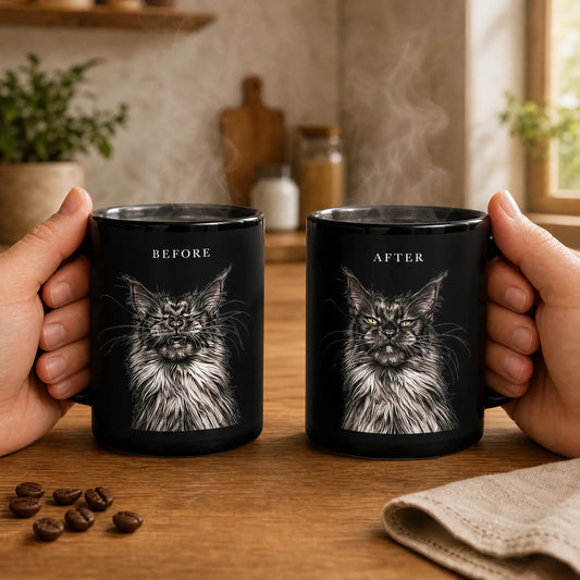 Before and after coffee - Black Glossy Mug