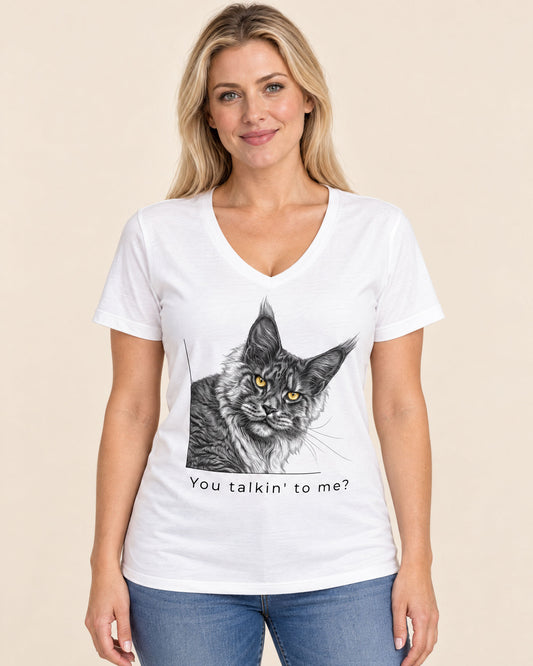 You Talkin' to Me? · Women's Maine Coon Cat V-Neck T-Shirt